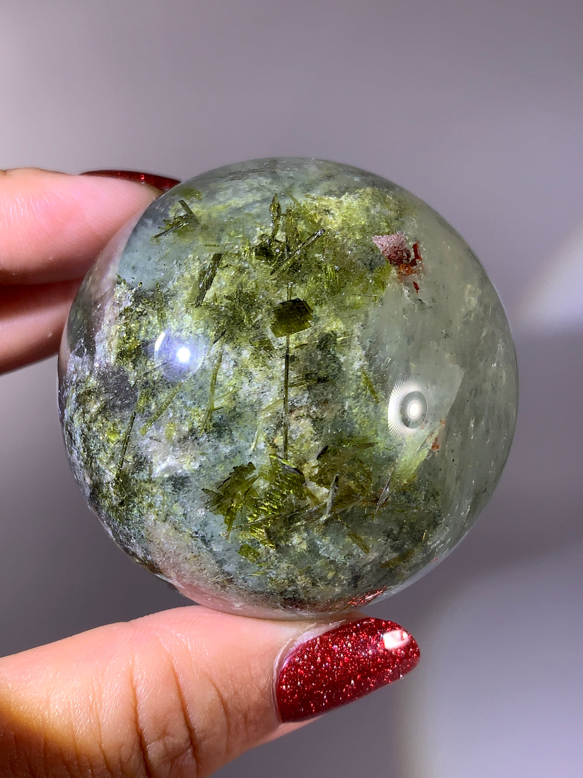 Collector-Grade Large Green Tourmaline, Epidote & Green Garden Quartz Sphere | Brazilian Natural Quartz