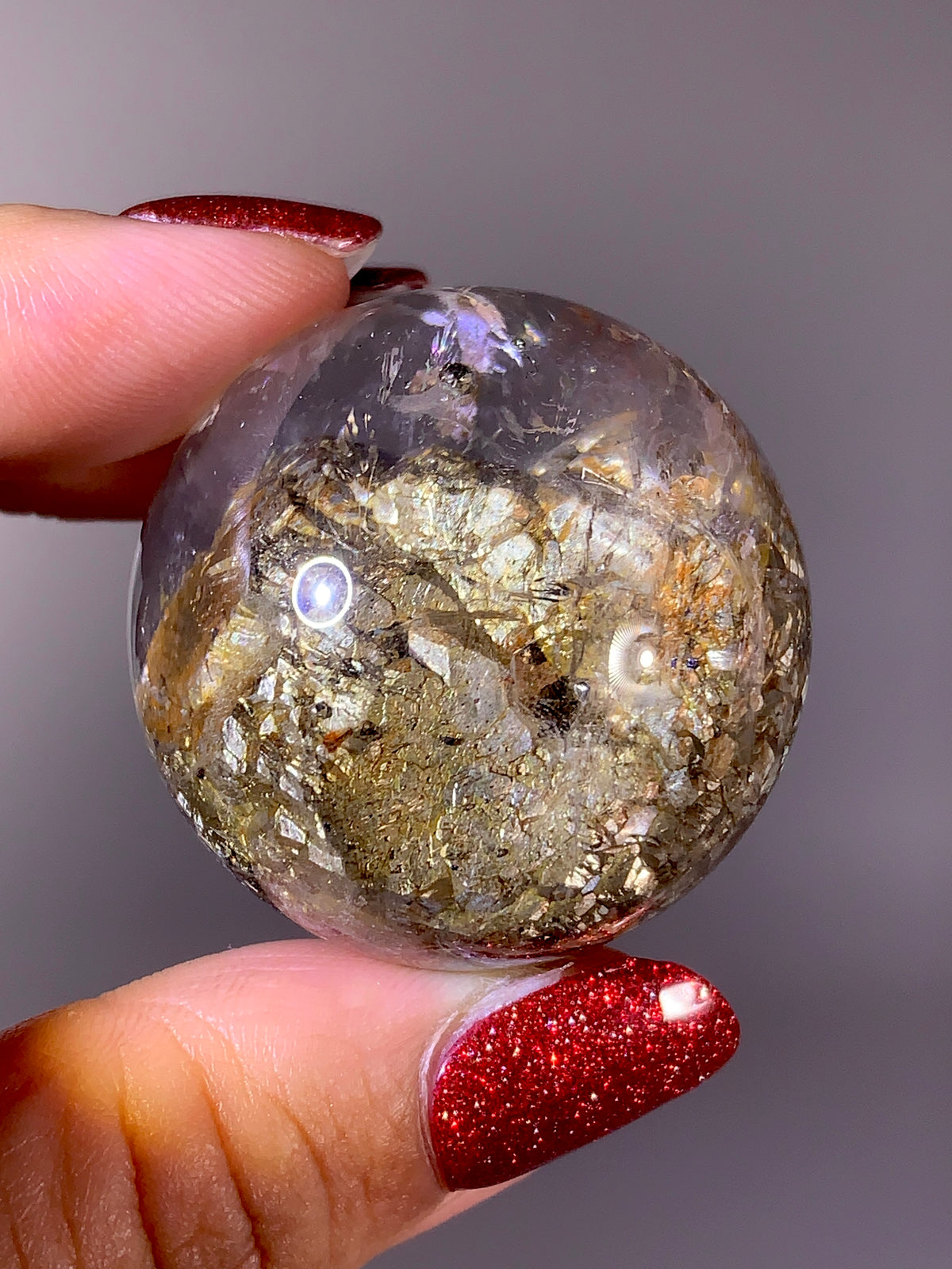 Rare Gold Pyrite in Quartz Sphere | Madagasca Natural Inclusion Quartz Collector’s Specimen