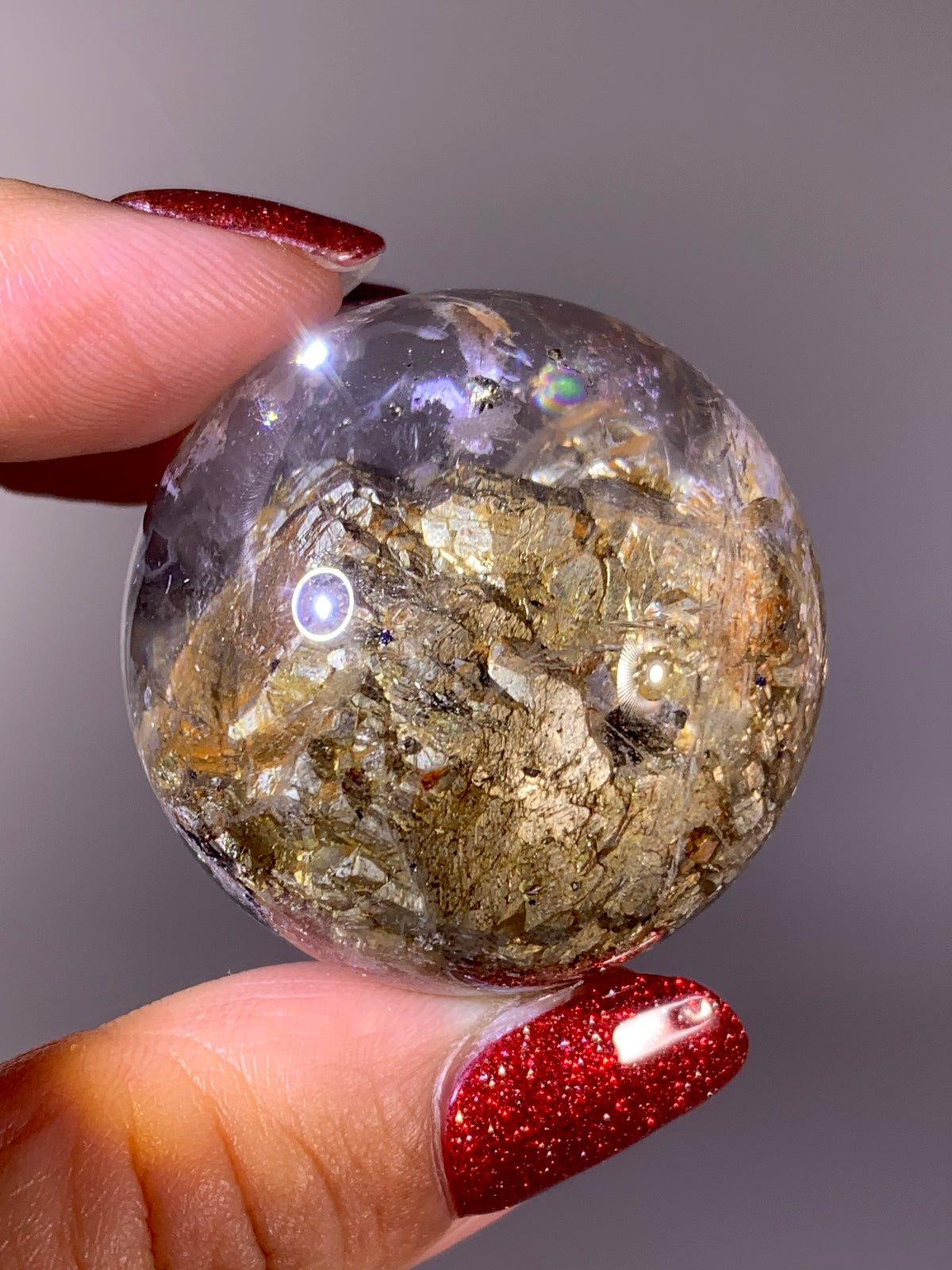 Rare Gold Pyrite in Quartz Sphere | Madagasca Natural Inclusion Quartz Collector’s Specimen