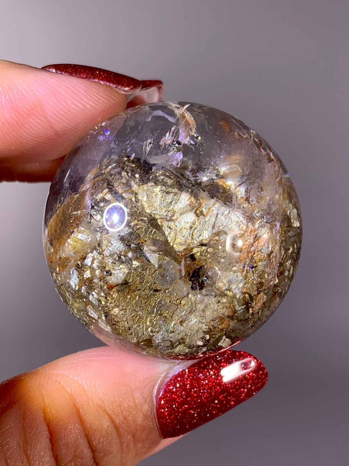Rare Gold Pyrite in Quartz Sphere | Madagasca Natural Inclusion Quartz Collector’s Specimen