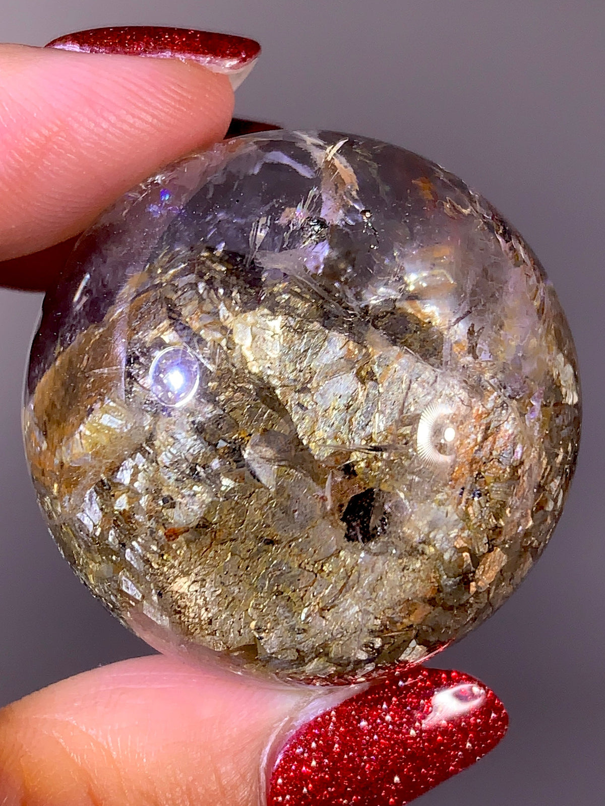 Rare Gold Pyrite in Quartz Sphere | Madagasca Natural Inclusion Quartz Collector’s Specimen
