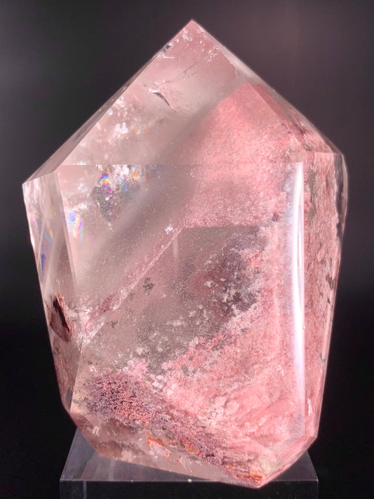 Rare Large Pink & Green Phantom Quartz with Pink Garden Inclusions and Rainbows