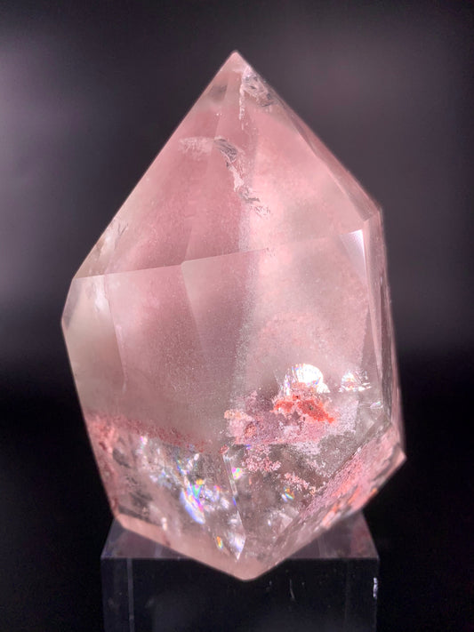 Rare Large Pink & Green Phantom Quartz with Pink Garden Inclusions and Rainbows