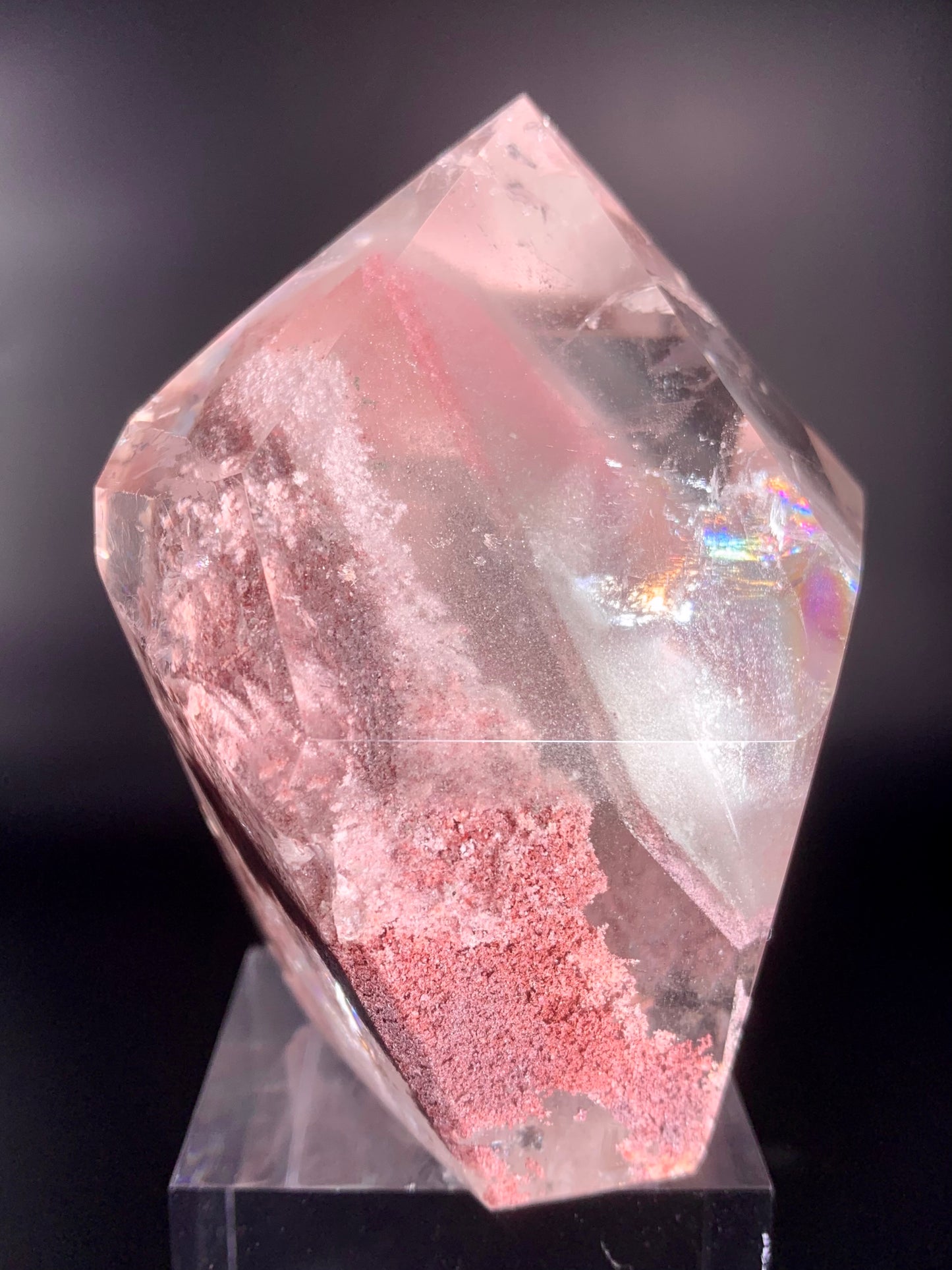 Rare Large Pink & Green Phantom Quartz with Pink Garden Inclusions and Rainbows