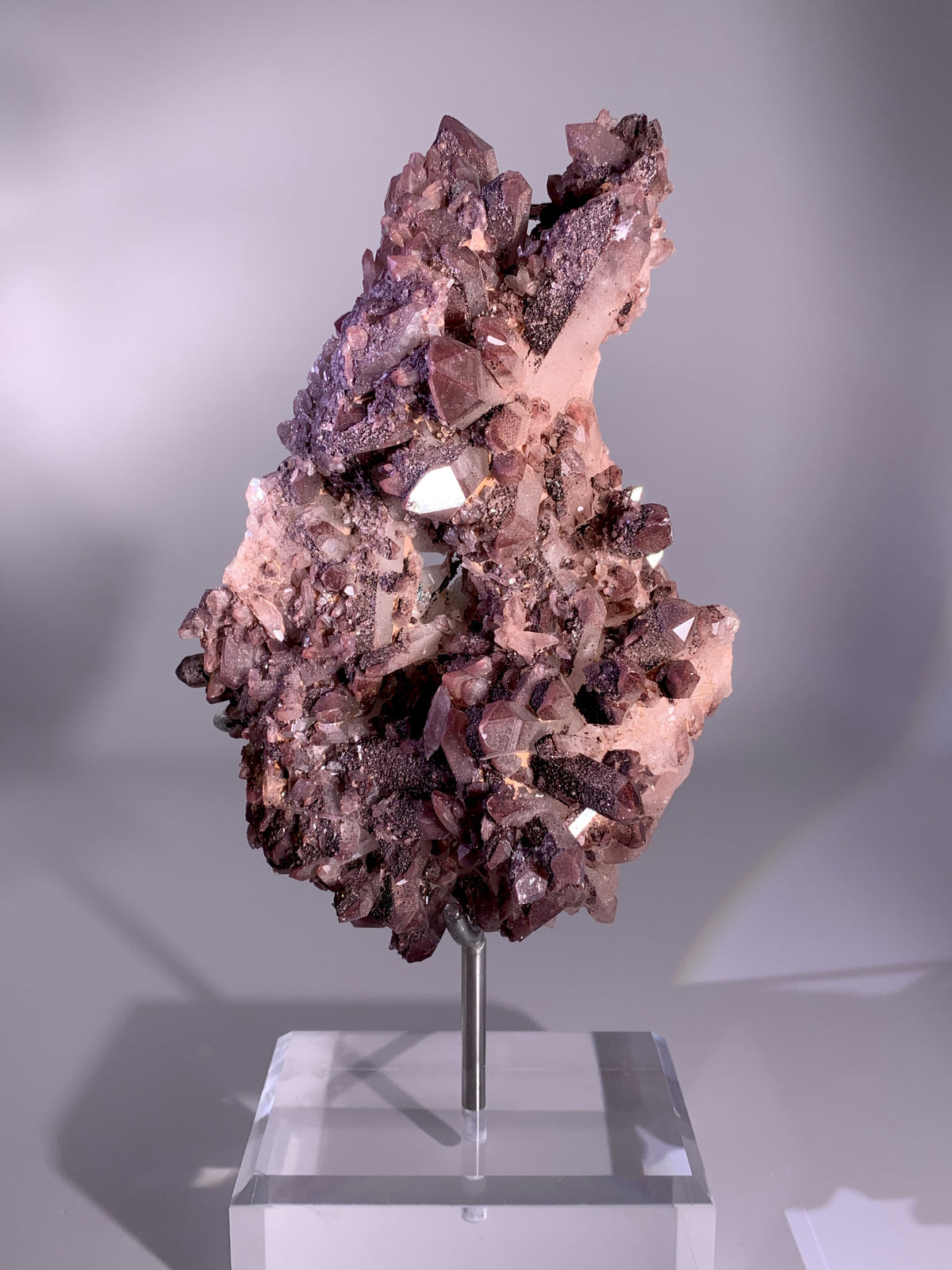 Sparkling Pink & Purple Hematite-Coated Quartz Cluster | Rare Collector’s Mineral Specimen