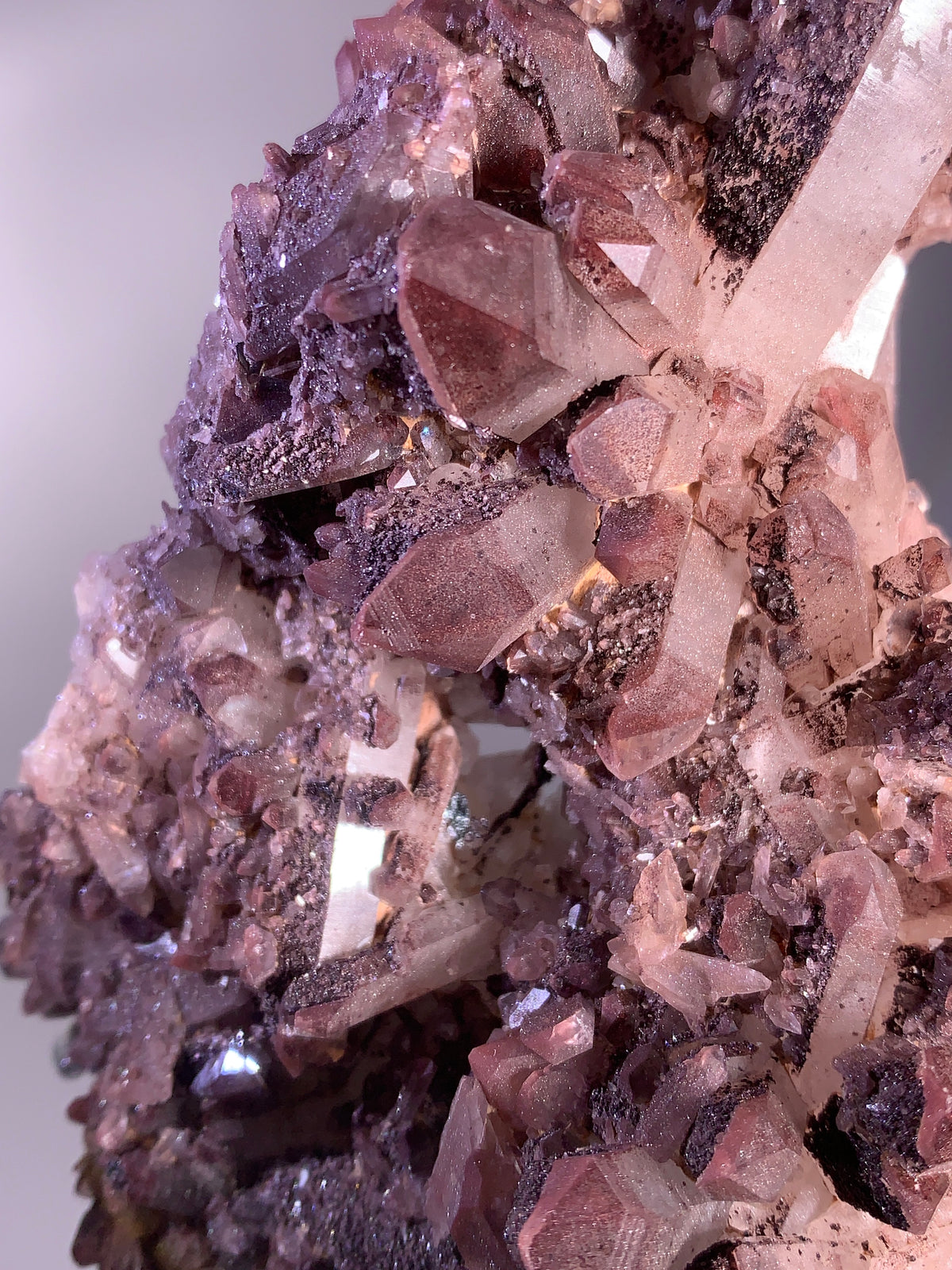 Sparkling Pink & Purple Hematite-Coated Quartz Cluster | Rare Collector’s Mineral Specimen