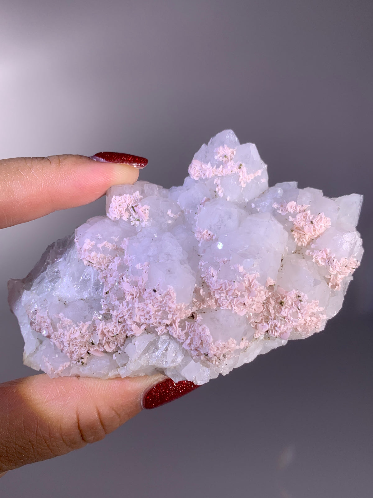 Rare Baby Pink Rhodochrosite & Pyrite on Quartz | Wutong Mine Mineral Specimen