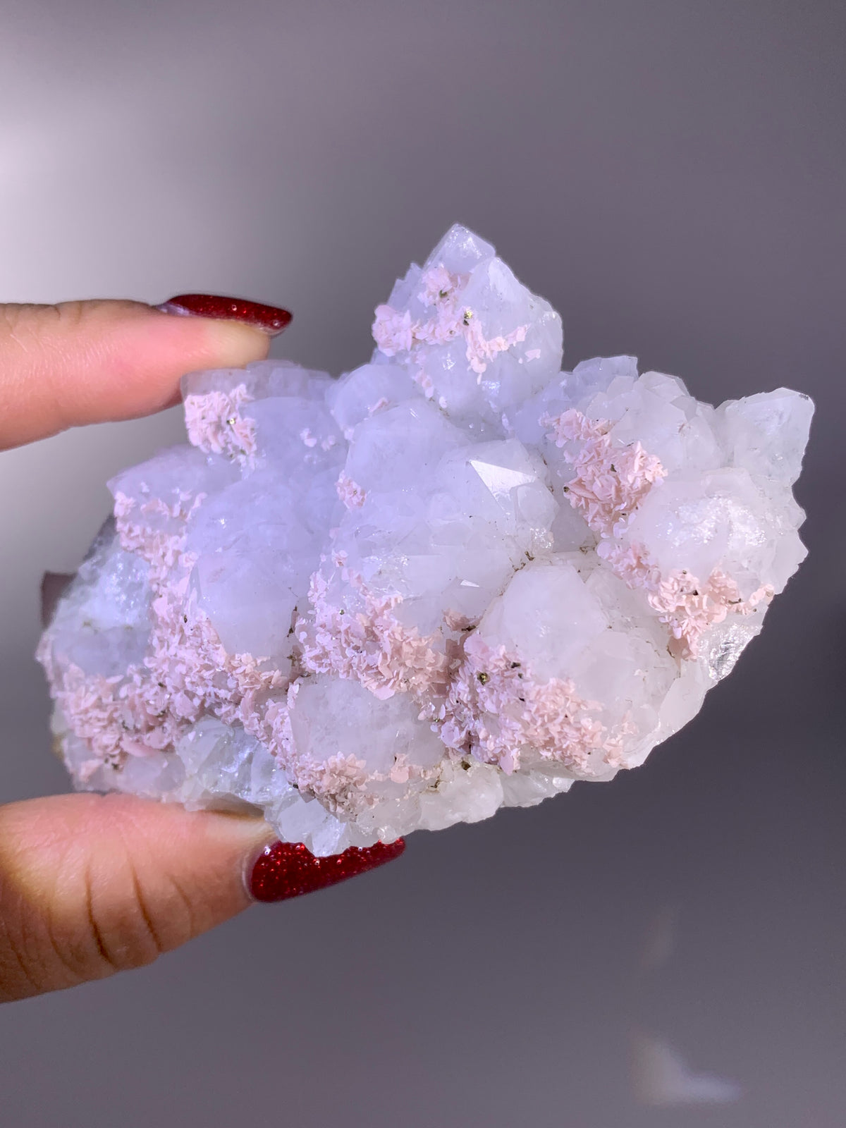 Rare Baby Pink Rhodochrosite & Pyrite on Quartz | Wutong Mine Mineral Specimen