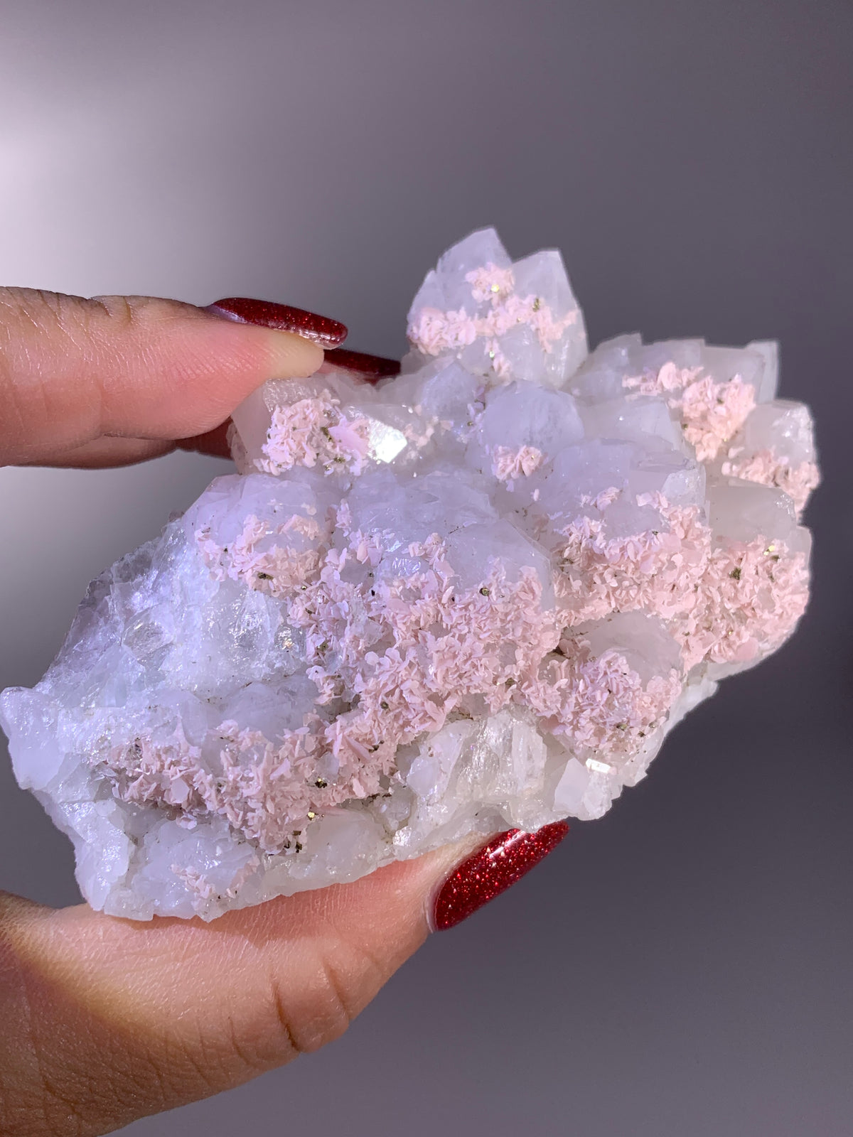Rare Baby Pink Rhodochrosite & Pyrite on Quartz | Wutong Mine Mineral Specimen