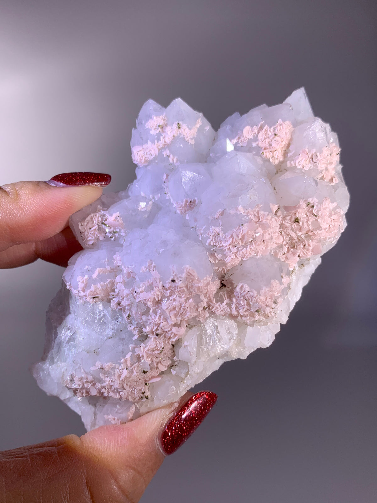 Rare Baby Pink Rhodochrosite & Pyrite on Quartz | Wutong Mine Mineral Specimen