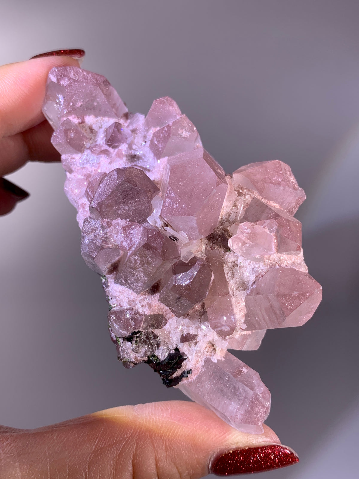 Sparkling Pink Hematite-Coated Quartz Cluster with Sugar Quartz & Epidote Garden Quartz | Meigu Mine Mineral Specimen