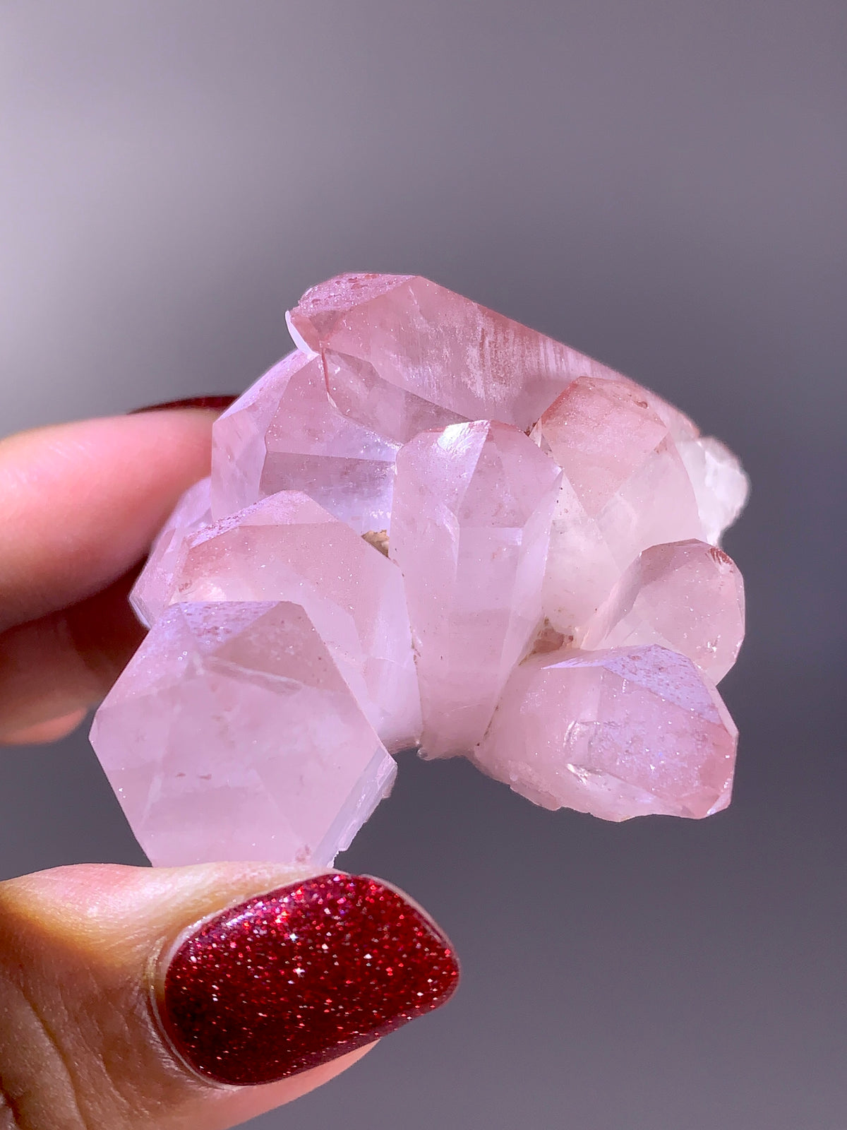 Sparkling Pink Hematite-Coated Garden Quartz Cluster | Meigu Mine Collector’s Mineral Specimen