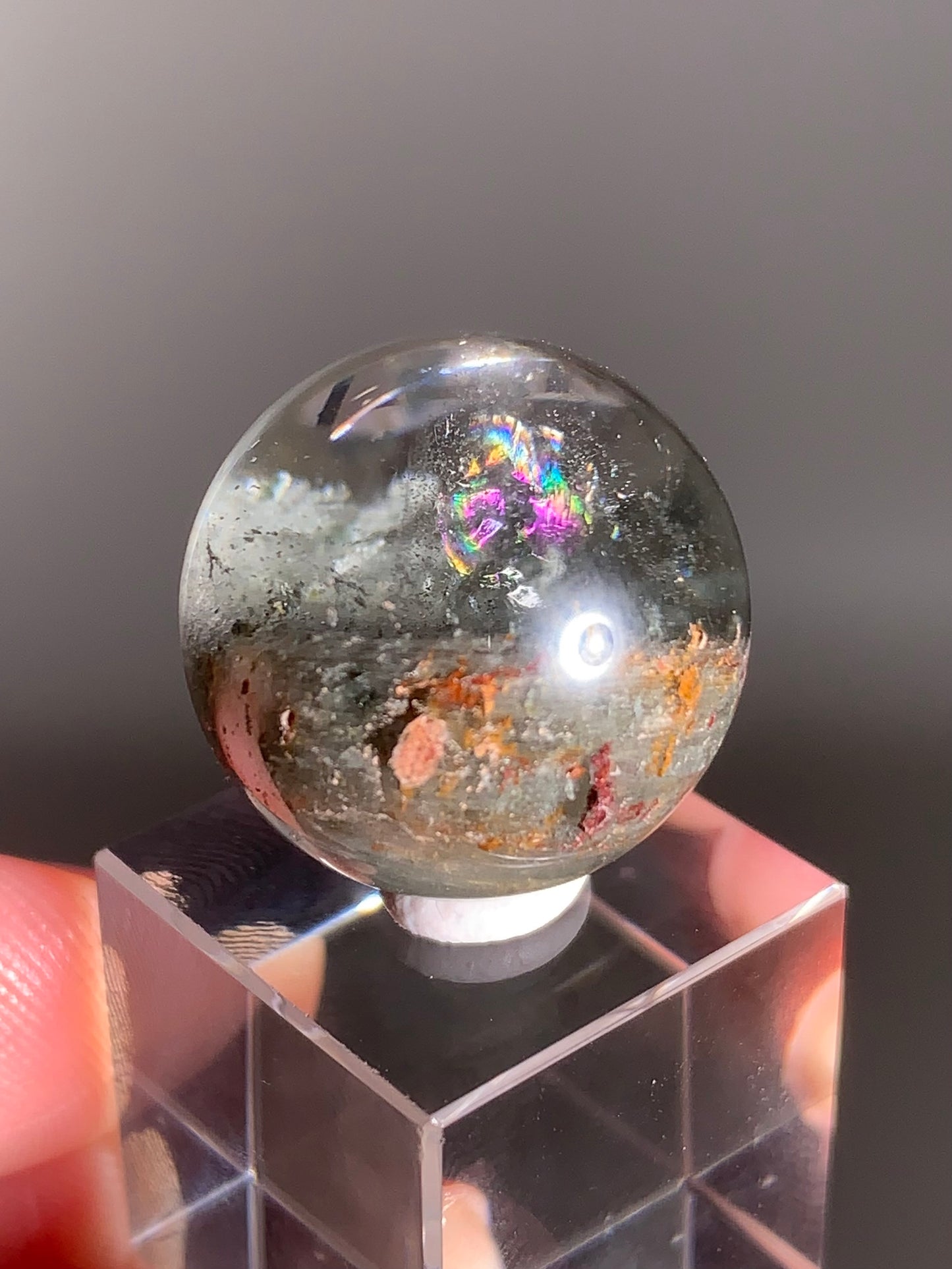 Garden Quartz Sphere from Zambia with Rainbow & Beautiful Internal Landscapes