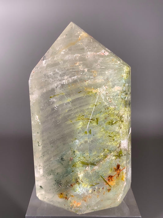Green Amphibole Garden Quartz from Zambia with Epidote & Tourmaline Inclusions
