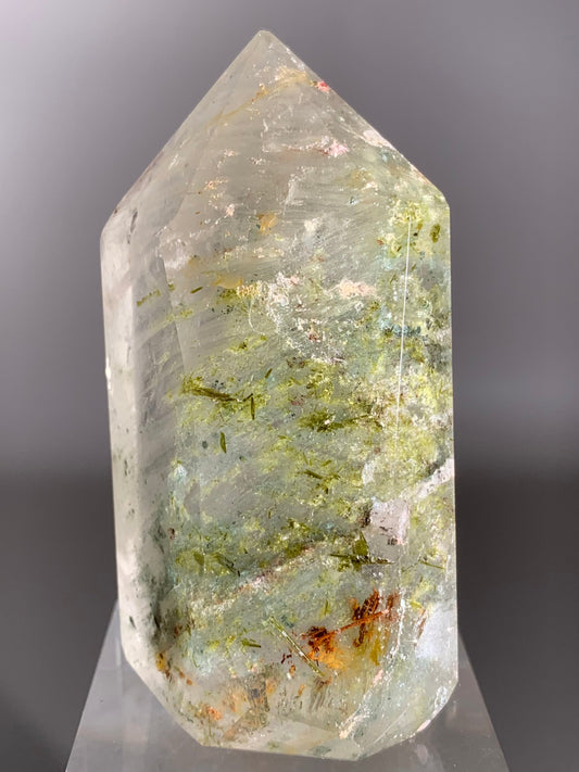 Green Amphibole Garden Quartz from Zambia with Epidote & Tourmaline Inclusions
