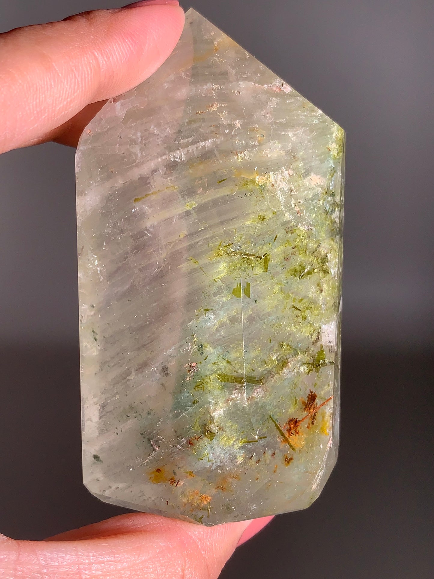 Green Amphibole Garden Quartz from Zambia with Epidote & Tourmaline Inclusions