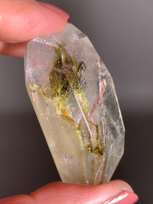 Green Amphibole Garden Quartz from Zambia with Epidote & Tourmaline Inclusions