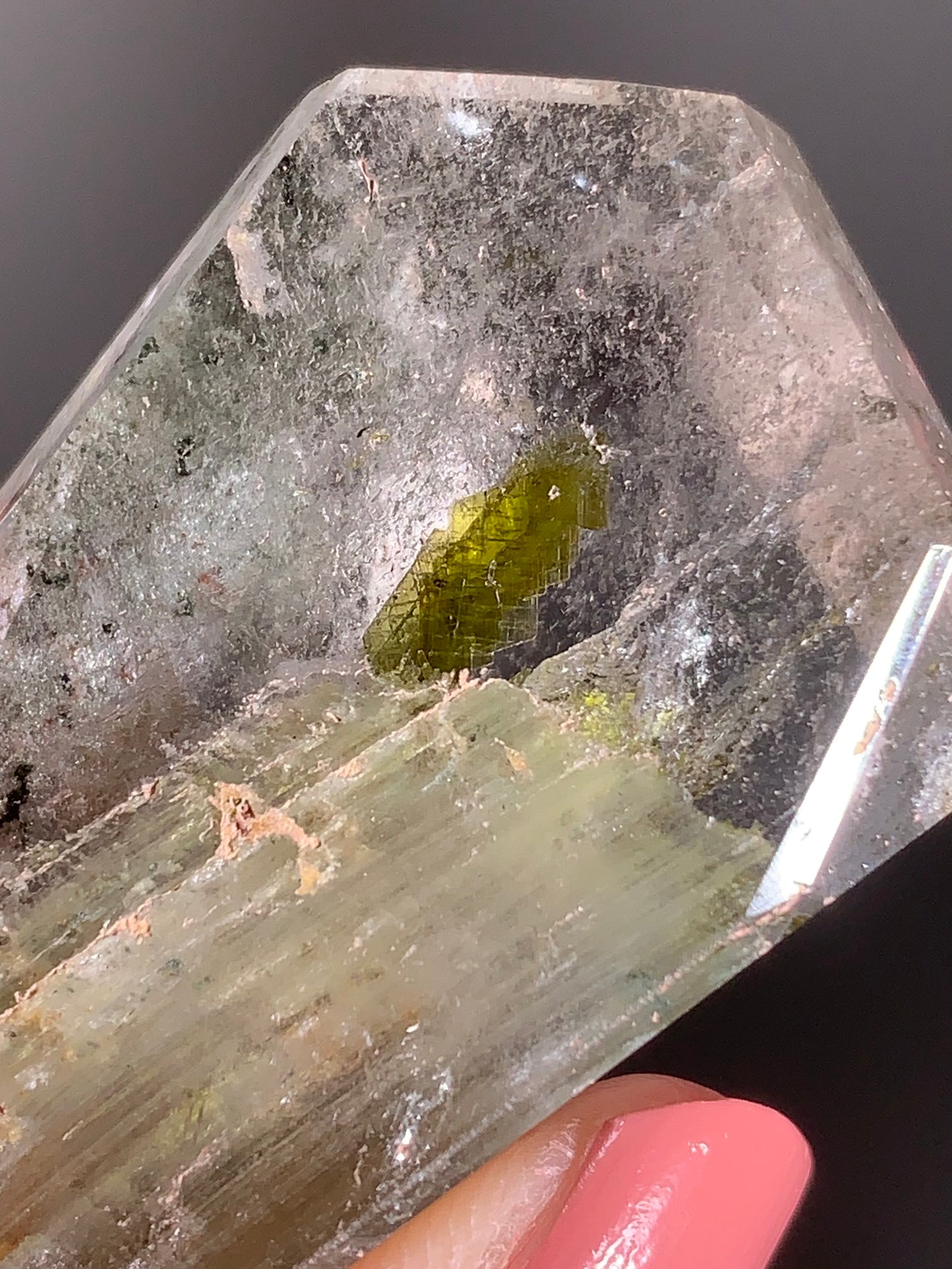 Green Amphibole Garden Quartz from Zambia with Epidote & Tourmaline Inclusions