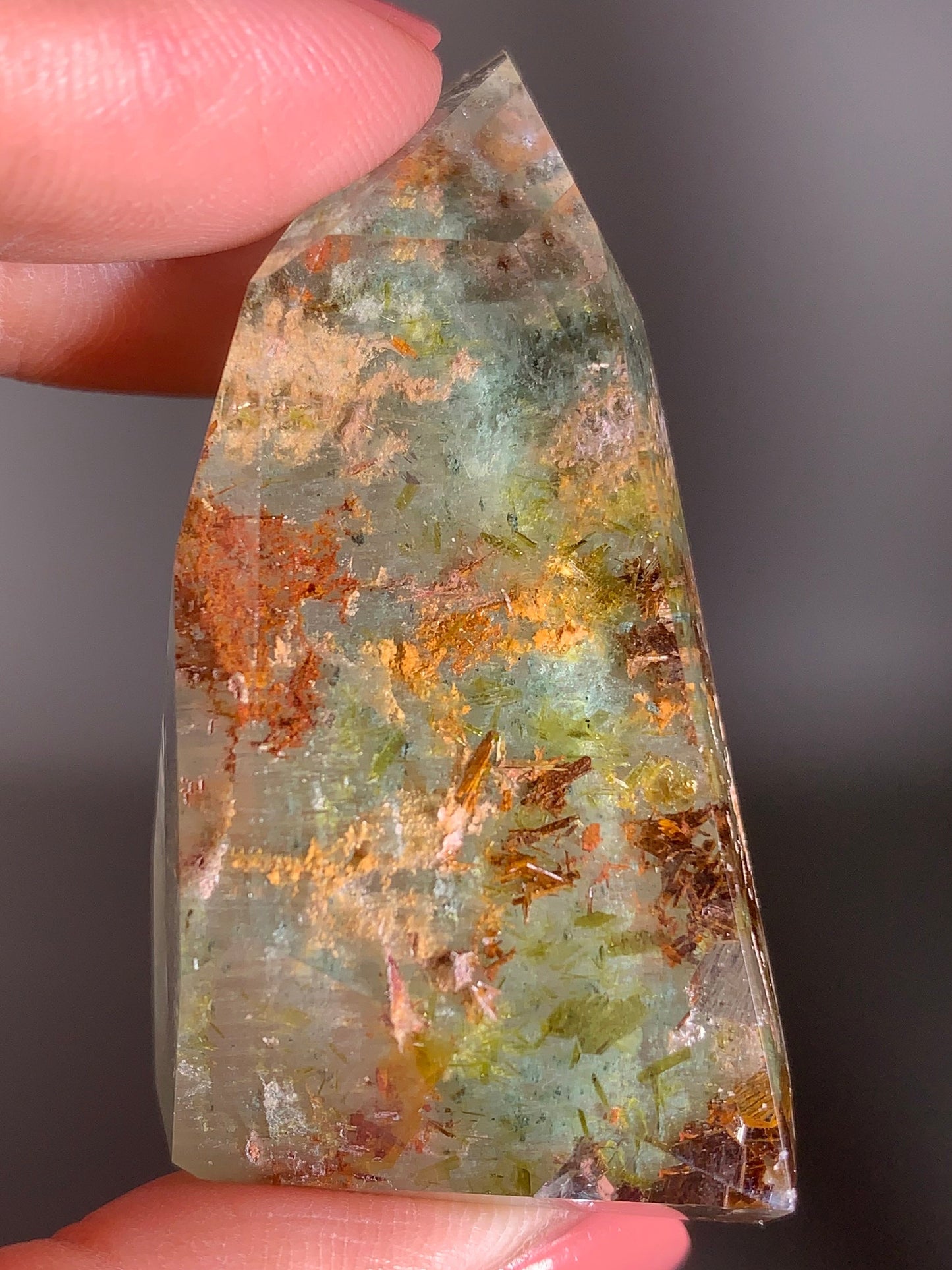 Green Amphibole Garden Quartz from Zambia with Epidote & Tourmaline Inclusions