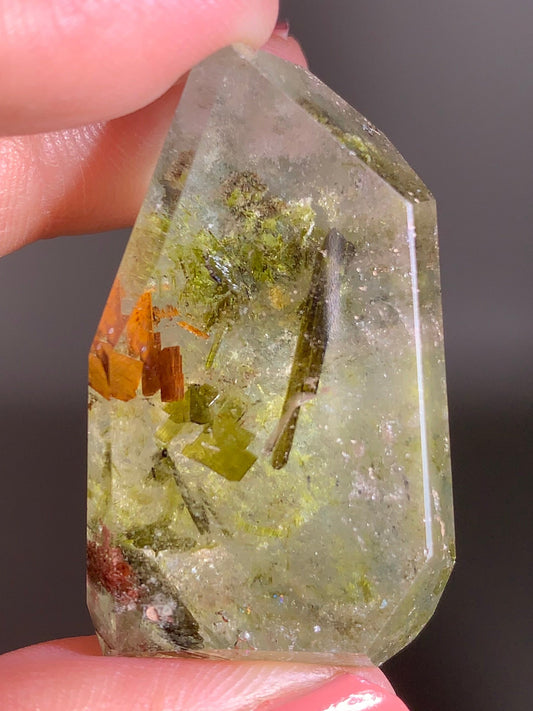 Green Amphibole Garden Quartz from Zambia with Epidote & Tourmaline Inclusions