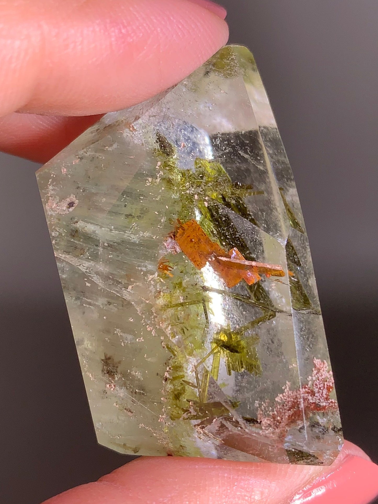 Green Amphibole Garden Quartz from Zambia with Epidote & Tourmaline Inclusions