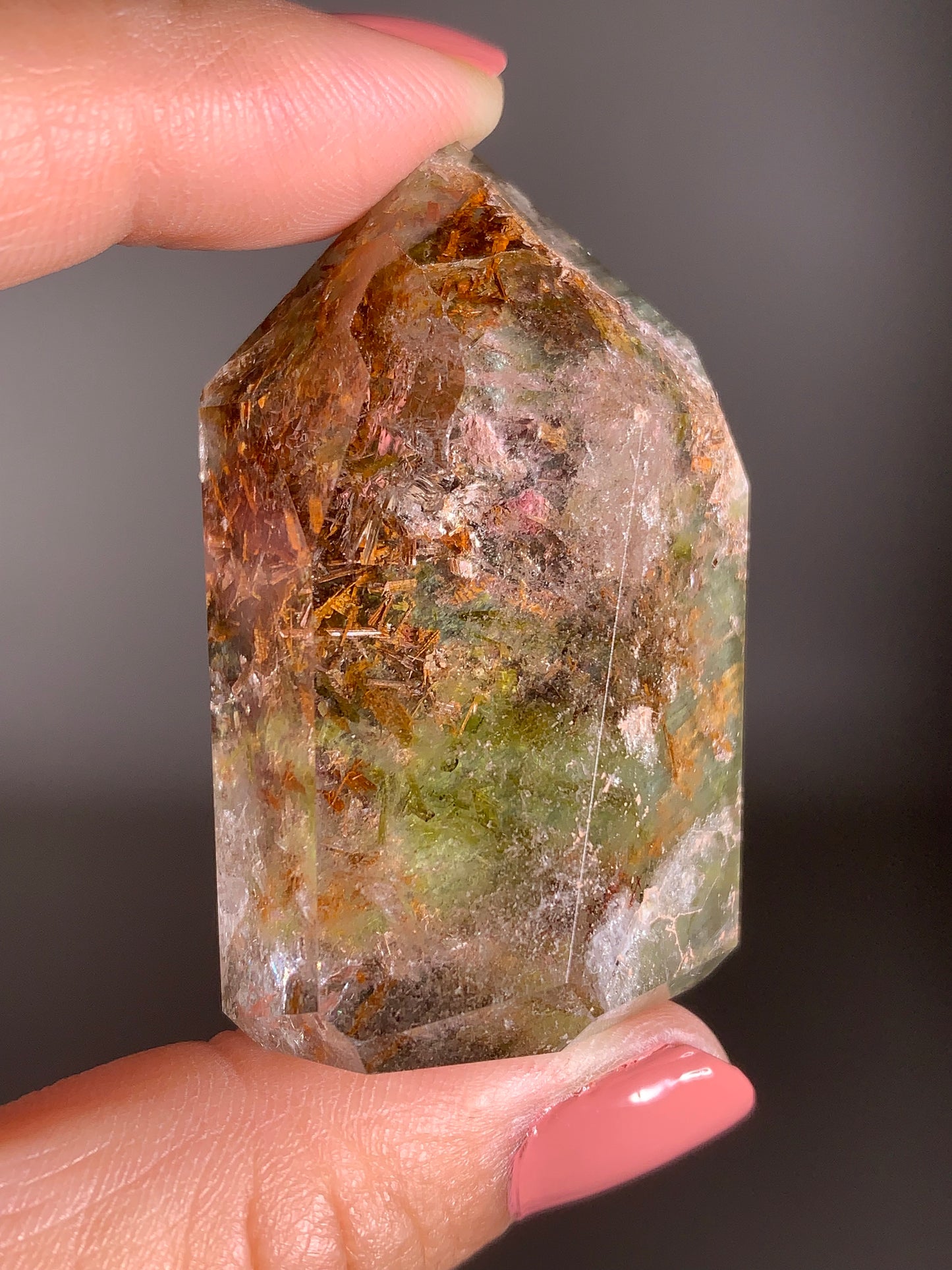 Green Amphibole Garden Quartz from Zambia with Epidote & Tourmaline Inclusions