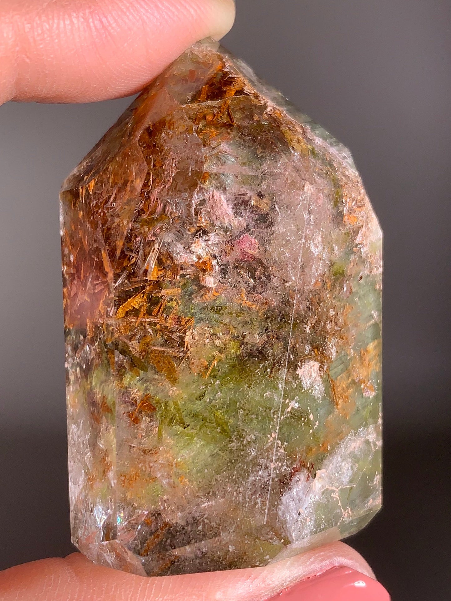 Green Amphibole Garden Quartz from Zambia with Epidote & Tourmaline Inclusions