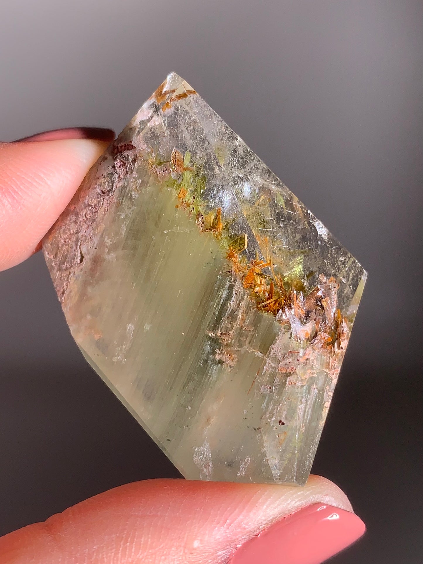 Green Amphibole Garden Quartz from Zambia with Epidote & Tourmaline Inclusions