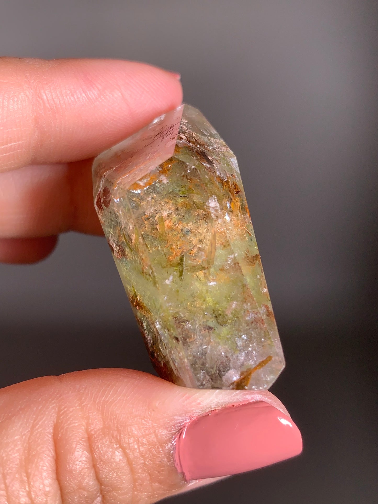 Green Amphibole Garden Quartz from Zambia with Epidote & Tourmaline Inclusions