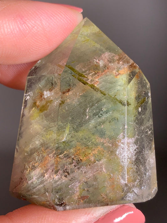 Green Amphibole Garden Quartz from Zambia with Epidote & Tourmaline Inclusions
