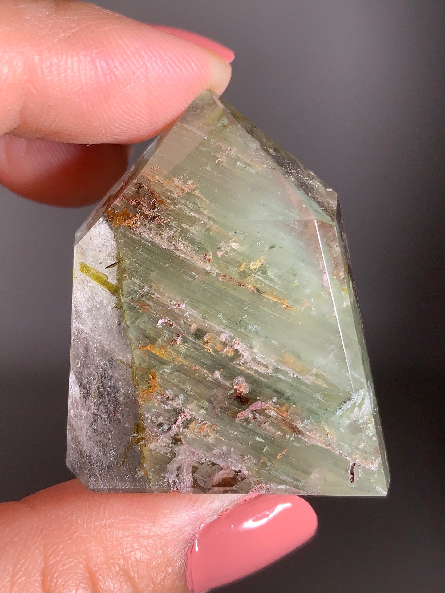 Green Amphibole Garden Quartz from Zambia with Epidote & Tourmaline Inclusions