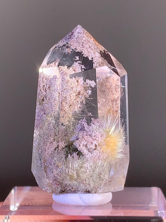 High-Quality Rutile Flower Quartz with Pink & Purple Garden & Manifestation Inclusions Polished Freeform from Brazil