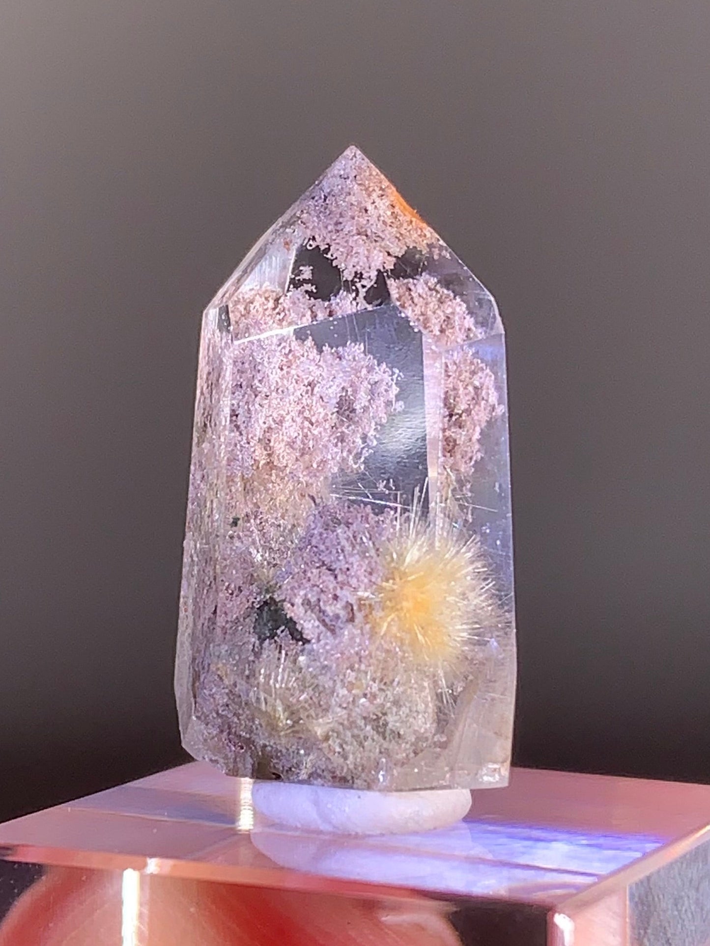 High-Quality Rutile Flower Quartz with Pink & Purple Garden & Manifestation Inclusions Polished Freeform from Brazil