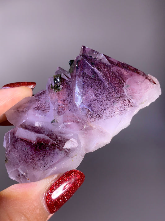 Sparkling Wine-Red Hematite Phantom Garden Quartz with Epidote | Meigu Mine, China