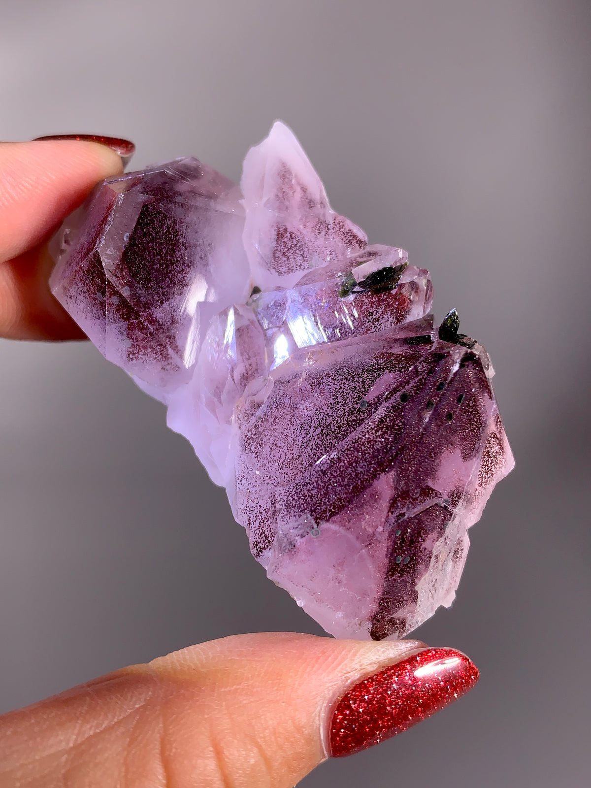 Sparkling Wine-Red Hematite Phantom Garden Quartz with Epidote | Meigu Mine, China