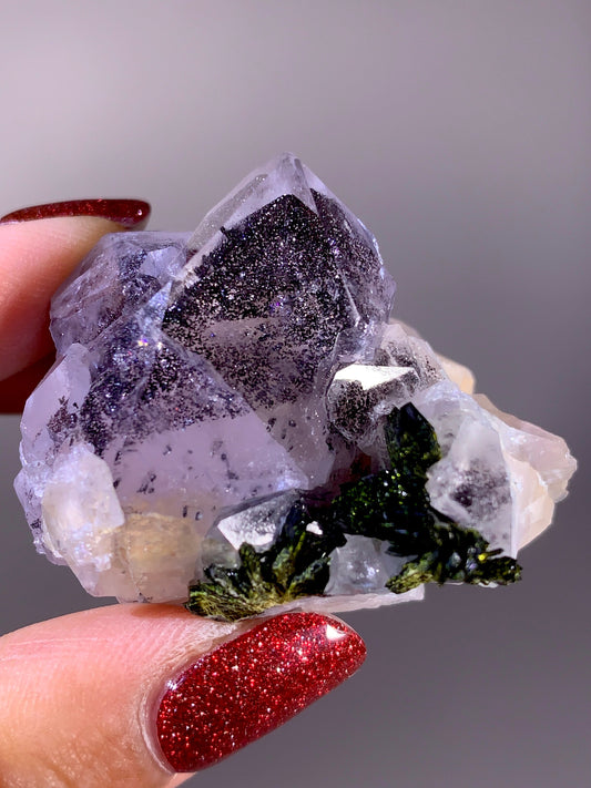 Sparkling Black Hematite Phantom with Epidote Garden Quartz | Meigu Mine, Sichuan, China