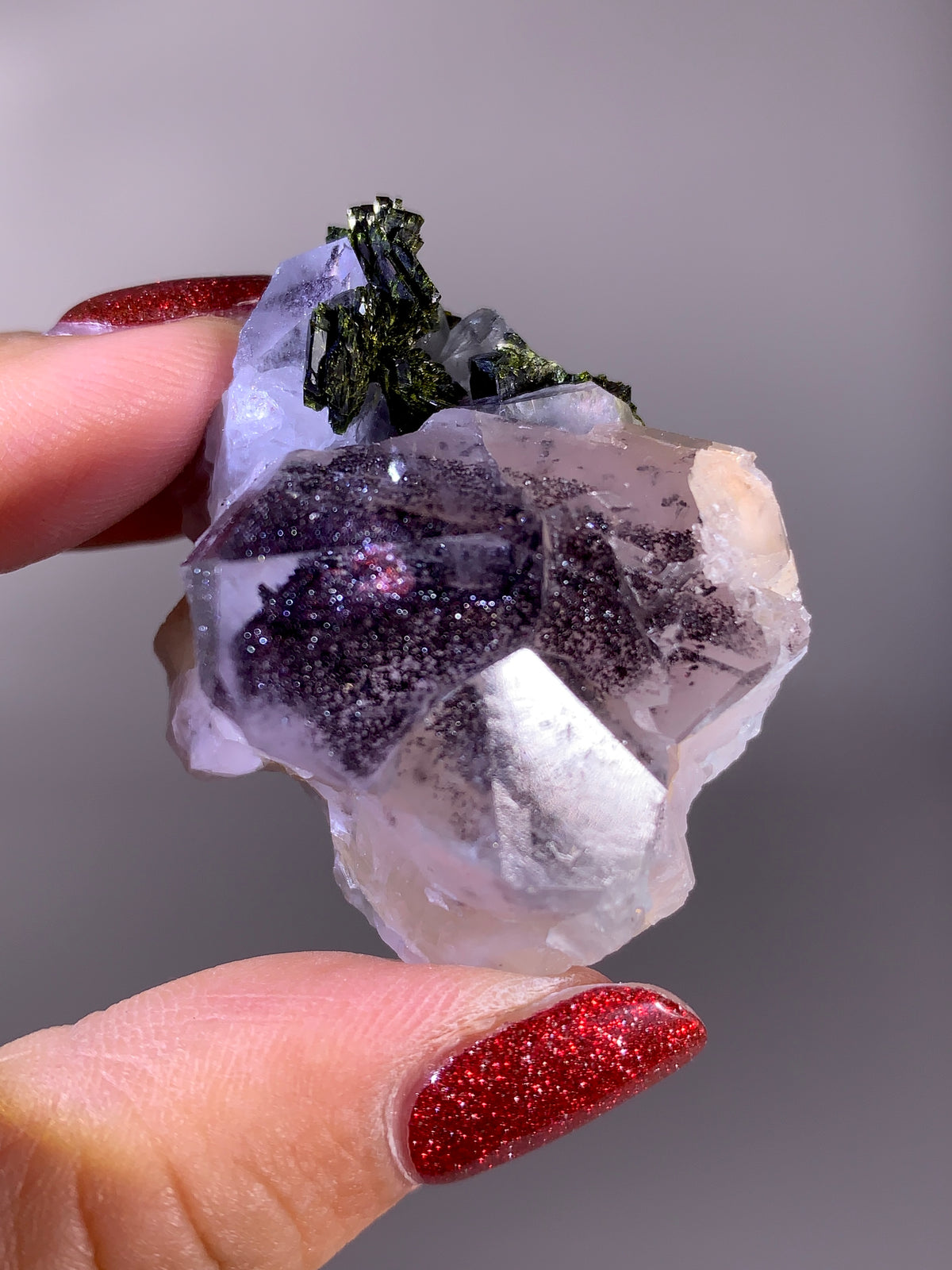 Sparkling Black Hematite Phantom Garden Quartz | Meigu Mine, Sichuan, China