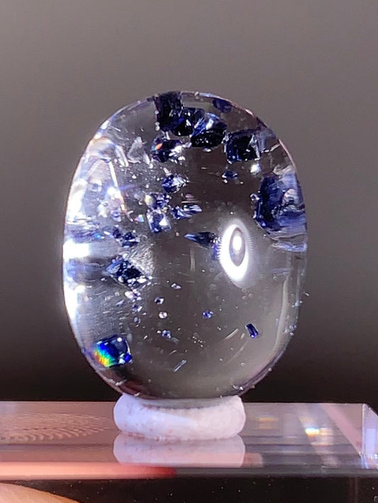 Collector-Grade Extremely Rare Clear Quartz Cabochon with Sapphire-Blue Color Anatase Inclusions from Madagascar