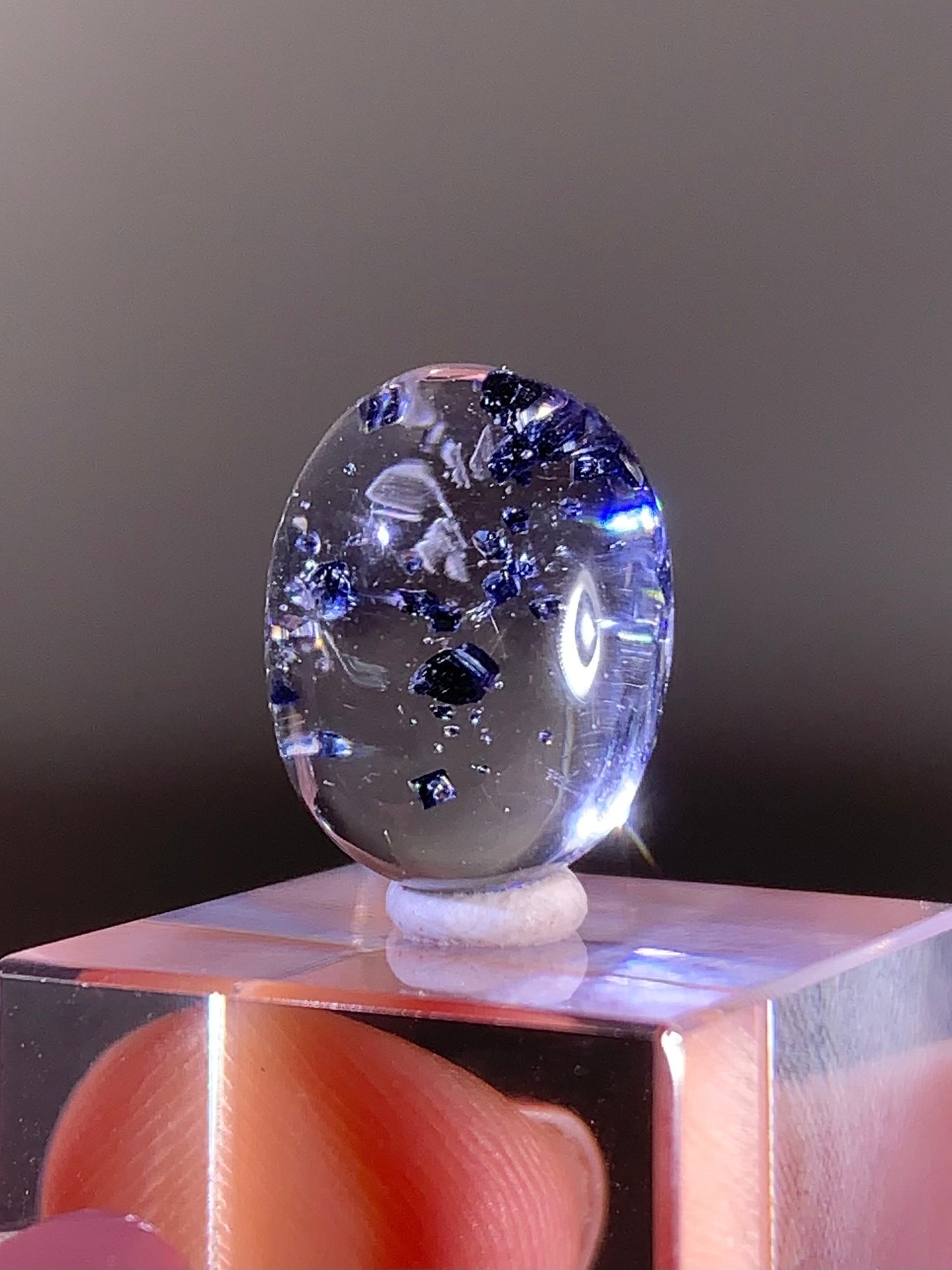 Collector-Grade Extremely Rare Clear Quartz Cabochon with Sapphire-Blue Color Anatase Inclusions from Madagascar