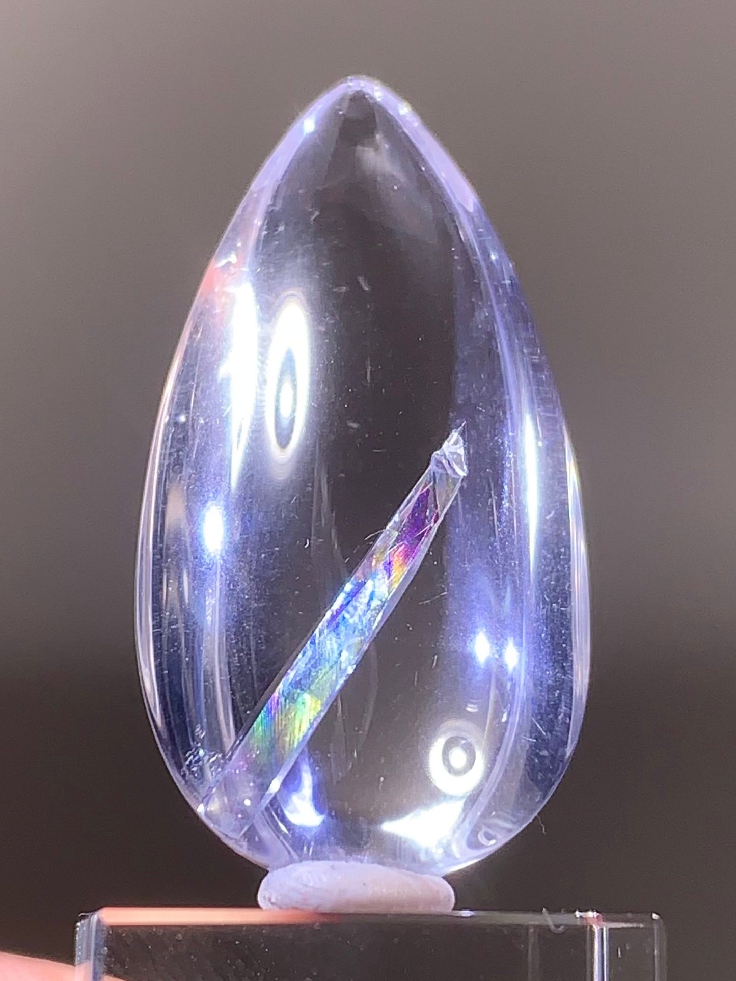 High-Quality Manifestation Quartz (Quartz-in-Quartz) with Rainbow Polished Teardrop