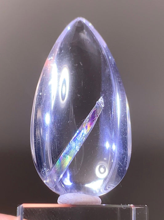 High-Quality Manifestation Quartz (Quartz-in-Quartz) with Rainbow Polished Teardrop