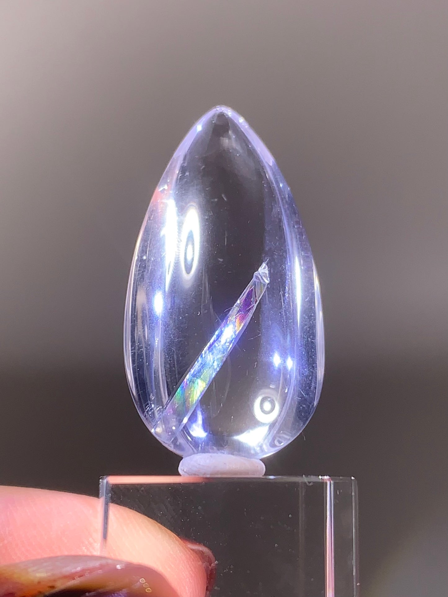 High-Quality Manifestation Quartz (Quartz-in-Quartz) with Rainbow Polished Teardrop