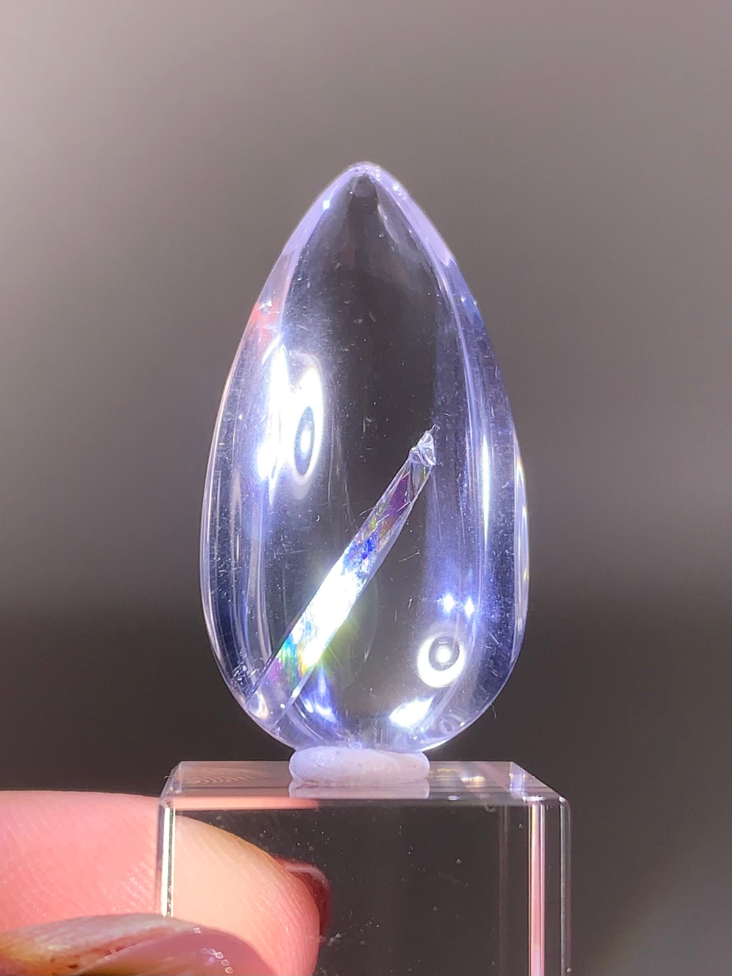 High-Quality Manifestation Quartz (Quartz-in-Quartz) with Rainbow Polished Teardrop