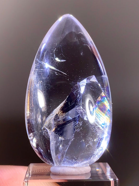 High-Quality Manifestation Quartz (Quartz-in-Quartz) with Rainbow Polished Teardrop