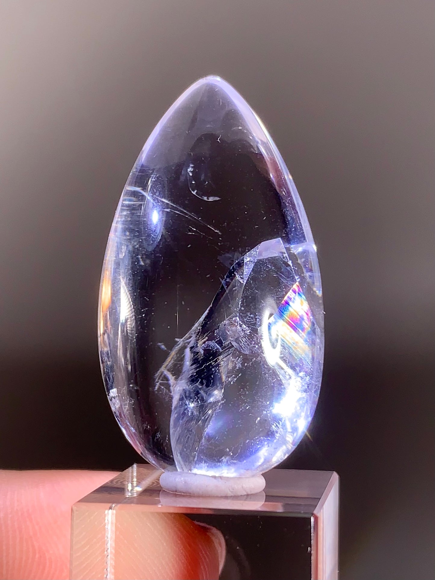 High-Quality Manifestation Quartz (Quartz-in-Quartz) with Rainbow Polished Teardrop