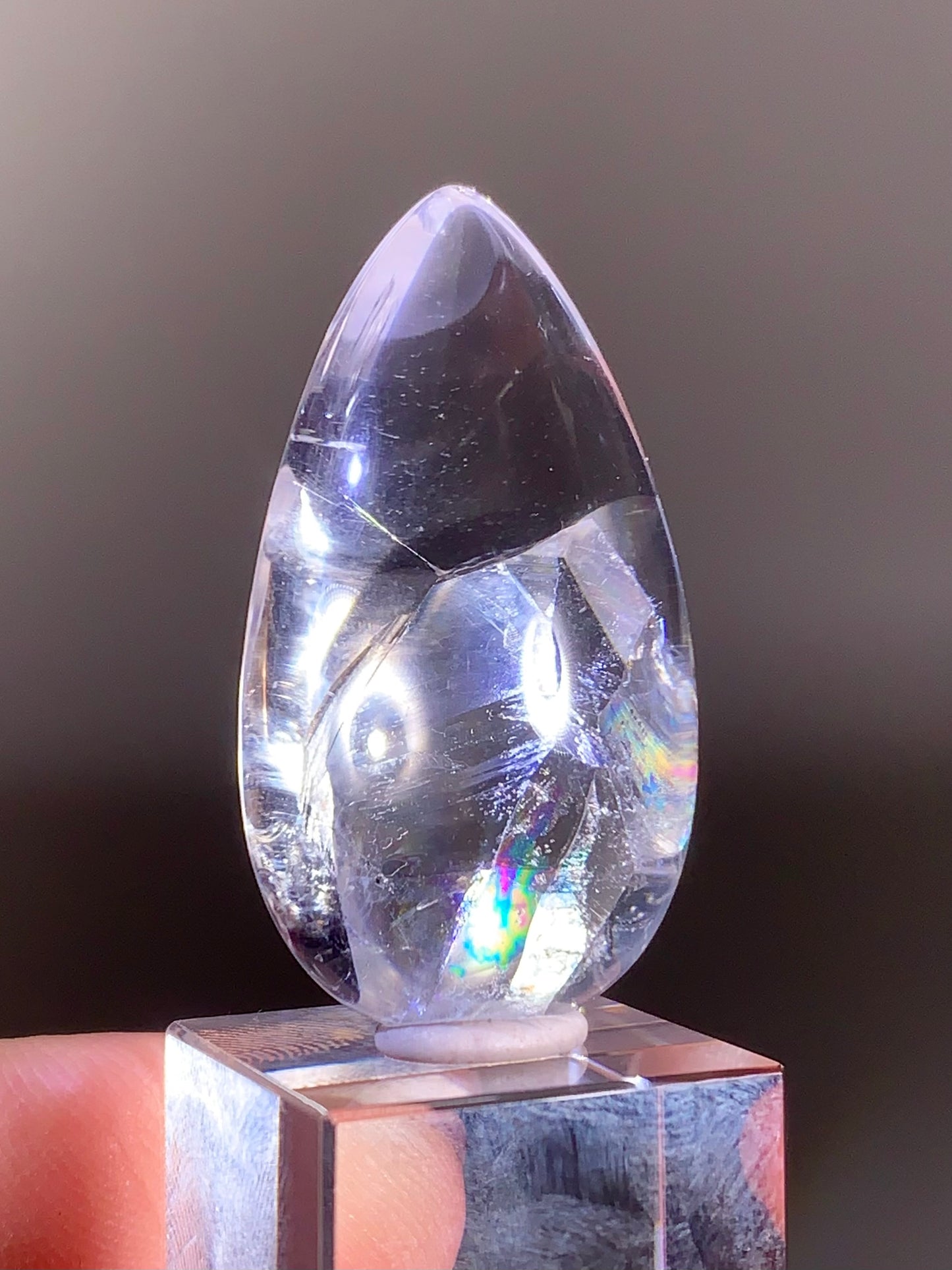 High-Quality Manifestation Quartz (Quartz-in-Quartz) with Rainbow Polished Teardrop