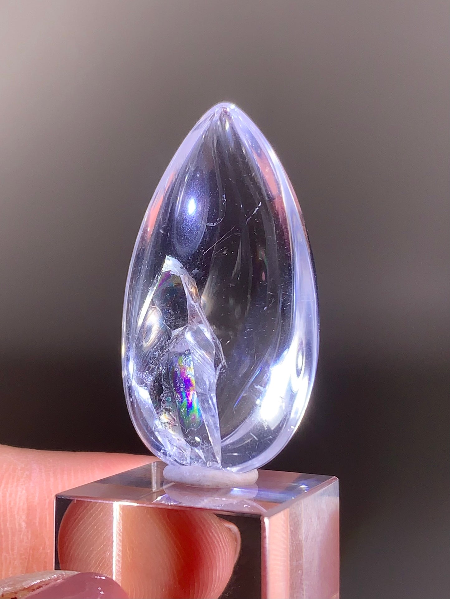 High-Quality Manifestation Quartz (Quartz-in-Quartz) with Rainbow Polished Teardrop