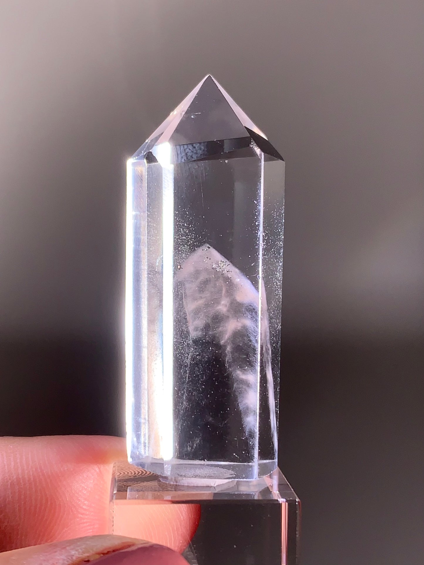 High-Quality Pink Amphibole Phantom Quartz Polished Tower from Madagascar