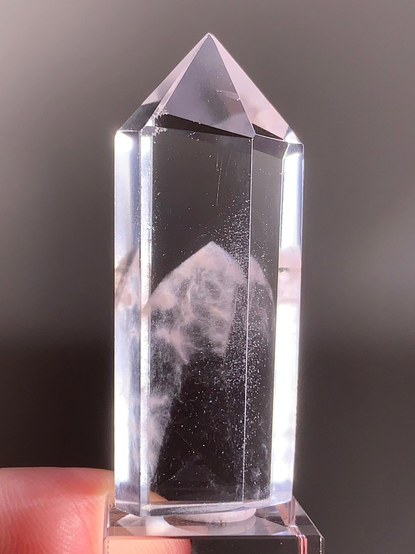 High-Quality Pink Amphibole Phantom Quartz Polished Tower from Madagascar