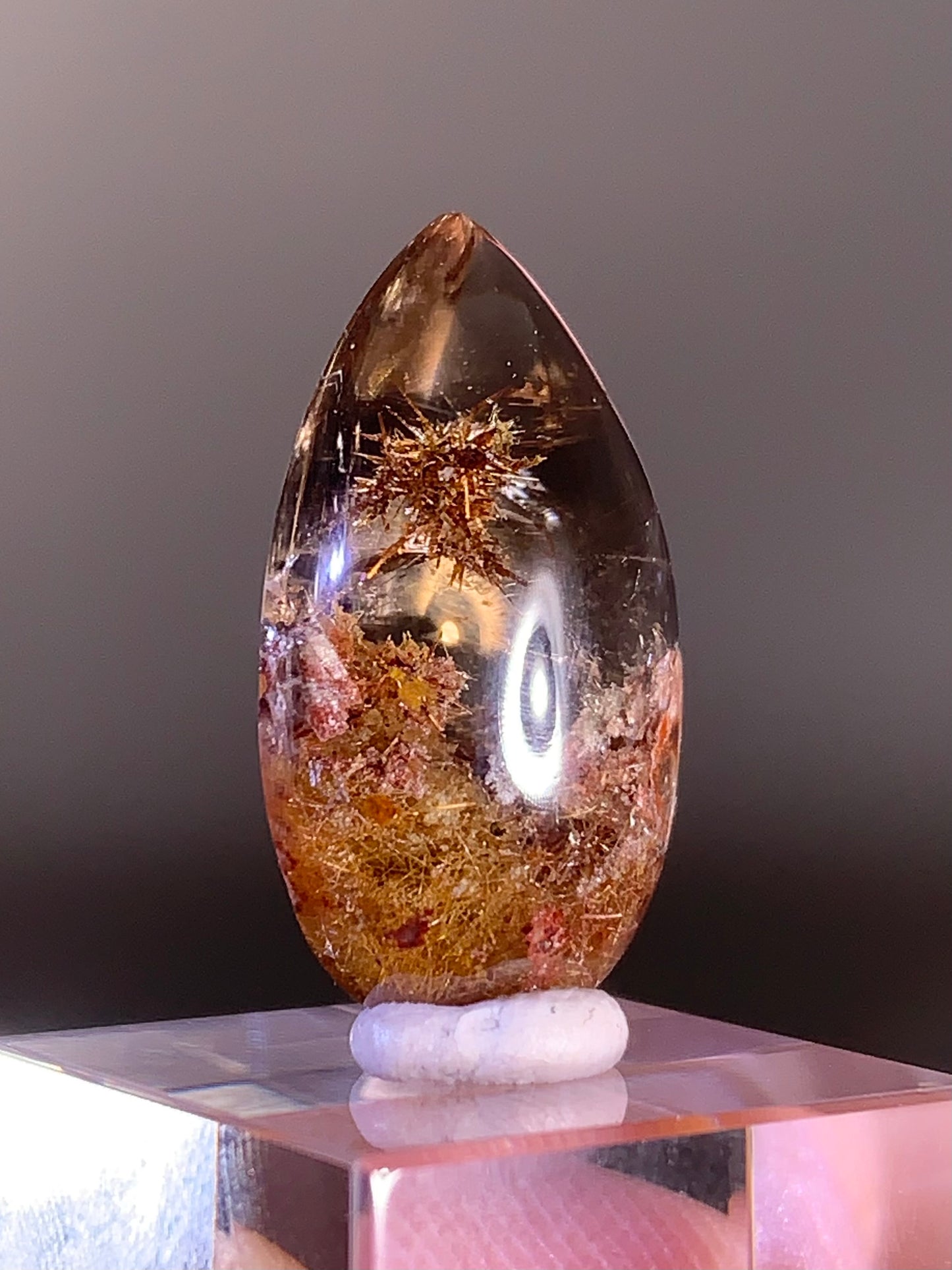 Bronze and Gold Flower Rutile Quartz Flower in Quartz Polished Cabochon from Brazil